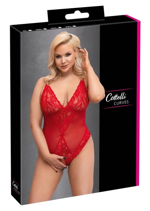 Cottelli CURVES - Czerwone Body Bez Krocza Z Delikatną Koronką 2XL