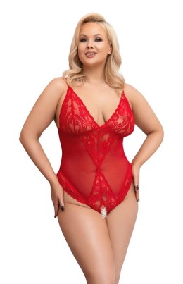 Cottelli CURVES - Czerwone Body Bez Krocza Z Delikatną Koronką XL