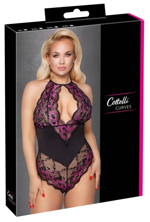 Cottelli CURVES - Dwukolorowe Kwiatowe Body Z Delikatne Koronki 4XL