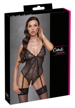 Cottelli LINGERIE - Czarne Siateczkowe Body Z Delikatną Koronką Bez Krocza M