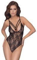 Cottelli LINGERIE - Seksowne Koronkowe Body Z Ozdobnymi Paskami Czarne XL