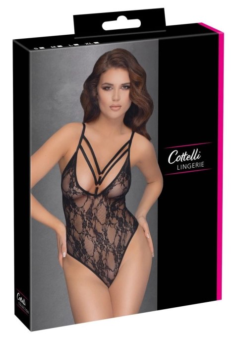 Cottelli LINGERIE - Seksowne Koronkowe Body Z Ozdobnymi Paskami Czarne M