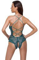 Cottelli LINGERIE - Seksowne Koronkowe Body Z Paseczkami Bez Krocza Zielone S