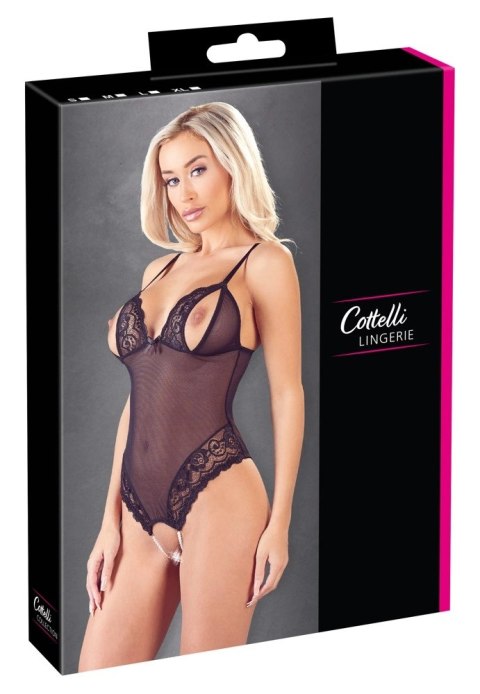 Cottelli LINGERIE - Seksowne Siateczkowe Body Z Delikatną Koronką Bez Krocza L