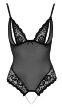 Cottelli LINGERIE - Seksowne Siateczkowe Body Z Delikatną Koronką Bez Krocza L