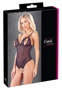 Cottelli LINGERIE - Seksowne Siateczkowe Body Z Delikatną Koronką Bez Krocza M