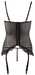 Cottelli LINGERIE - Koronkowa Koszulka Z Paskami Do Pończoch Bez Miseczek + Stringi 75B/S