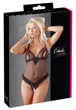 Cottelli LINGERIE - Seksowne Siateczkowe Body Z Otwartym Kroczem I Biustem Czarne 75B/S