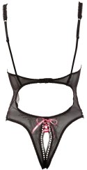 Cottelli LINGERIE - Seksowne Siateczkowe Body Z Otwartym Kroczem I Biustem Czarne 75B/S