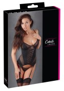 Cottelli LINGERIE - Seksowna Koszulka Z Paskami Do Pończoch + Stringi Czarne S