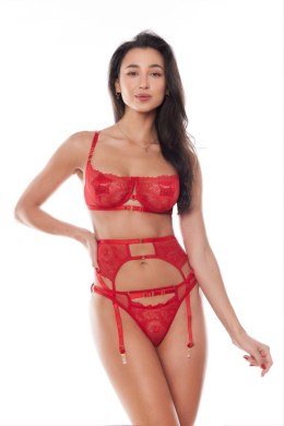 AMOURA SET RED (bra,belt,string/biustonosz, pas, stringi) XS