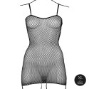 Short dress with fishnet structure and spaghetti straps