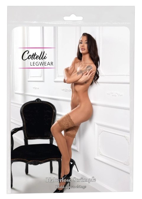 Cottelli LEGWEAR - Samonośne Beżowe Pończochy Z Szeroką Koronką 2