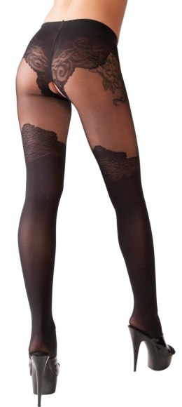 Cottelli LEGWEAR - Czarne Rajstopy Z Eleganckim Wzorem Nad Kolano 1