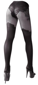 Cottelli LEGWEAR - Czarne Rajstopy Z Eleganckim Wzorem Nad Kolano 1