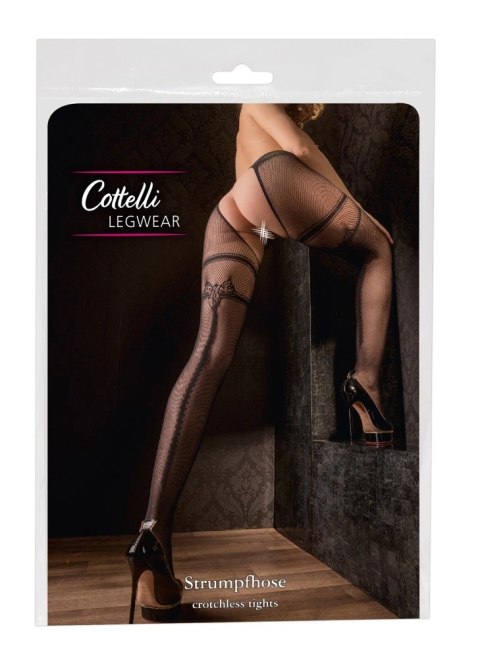 Cottelli LEGWEAR - Czarne Siateczkowe Rajstopy Z Podwiązka Bez Krocza 2XL