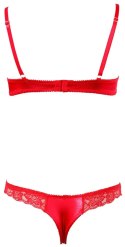 Cottelli LINGERIE - Koronkowy Komplecik Biustonosz Bez Miseczek I Otwarte Stringi Czerwone 75B/S