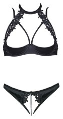 Cottelli LINGERIE - Seksowne Stringi Bez Krocza I Biustonosz Bez Miseczek Z Kwiatowym Haftem 85B/L