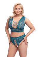 Cottelli CURVES - Seksowna Wycięta Braletka I Stringi Bez Krocza Niebieskie 2XL