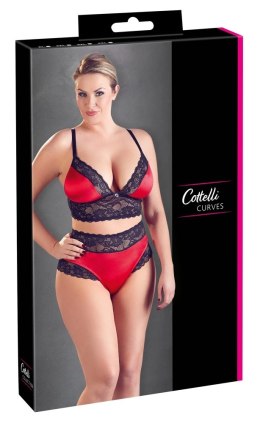 Cottelli CURVES - Seksowny Komplecik Stanik I Stringi Z Elegancką Koronką Czarno-Czerwony 2XL