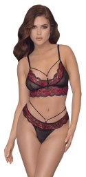 Cottelli LINGERIE - 2-Częściowy Komplecik Z Siateczką I Kwiatową Koronką Czarno-Czerwony L