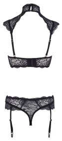 Cottelli LINGERIE - Koronkowy Biustonosz Z Kołnierzem I Stringi Z Paskami Do Pończoch 85C/L