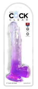 King Cock Clear - Realistyczne Dildo Z Jądrami I Przyssawką Przezroczyste-Fioletowe 23 CM