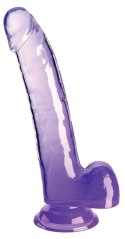 King Cock Clear - Realistyczne Dildo Z Jądrami I Przyssawką Przezroczyste-Fioletowe 23 CM