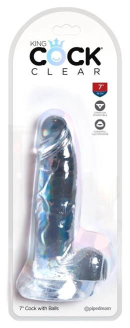 King Cock Clear - Realistyczne Dildo Z Jądrami I Przyssawką Przezroczyste 18 CM