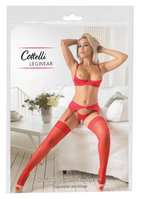 Cottelli LEGWEAR - Klasyczne Czerwone Pończochy Z Elegancką Koronką 2