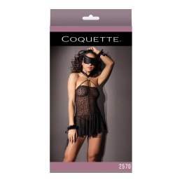 Coquette - Babydoll w panterkę z kajdankami i maską na oczy