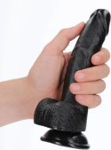 RealRock - Zakrzywione realistyczne dildo z jądrami i przyssawką 18 cm