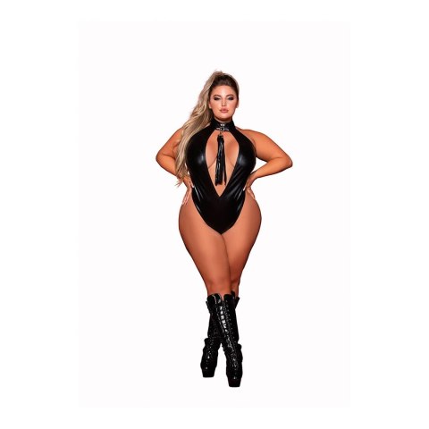 Dreamgirl - Body z elementami sztucznej skóry + bicz - plus size