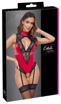 Cottelli LINGERIE - Seksowne Czerwone Body Z Delikatną Koronką Bez Krocza XL