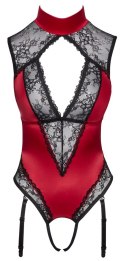 Cottelli LINGERIE - Seksowne Czerwone Body Z Delikatną Koronką Bez Krocza XL