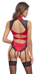 Cottelli LINGERIE - Seksowne Czerwone Body Z Delikatną Koronką Bez Krocza L