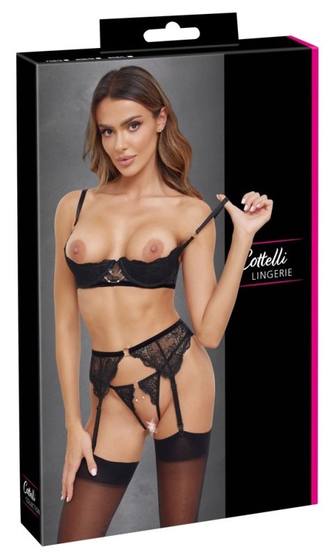 Cottelli LINGERIE - Seksowne Koronkowy 3-Częściowy Komplecik Czarny 75B/S