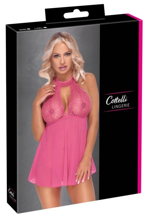 Cottelli LINGERIE - Różowa Haleczka Z Delikatną Koronką + Stringi L/XL