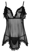 Cottelli LINGERIE - Gorąca Koszulka Nocna Z Siateczki Z Kokardkami + Stringi Czarne 2XL