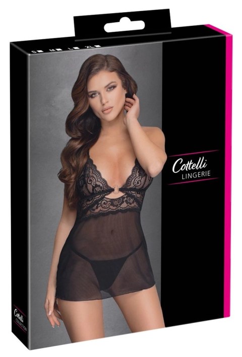 Cottelli LINGERIE - Seksowna Siateczkowa Halka Z Delikatną Koronką + Stringi XL