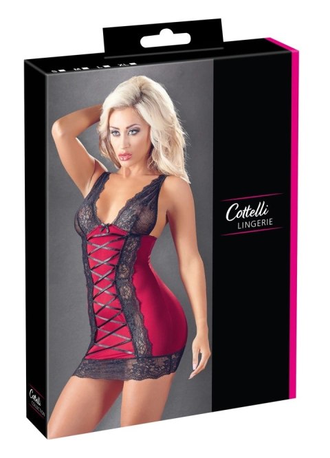 Cottelli LINGERIE - Seksowna Czerwona Sukienka Z Czarnymi Koronkowymi Wstawkami M