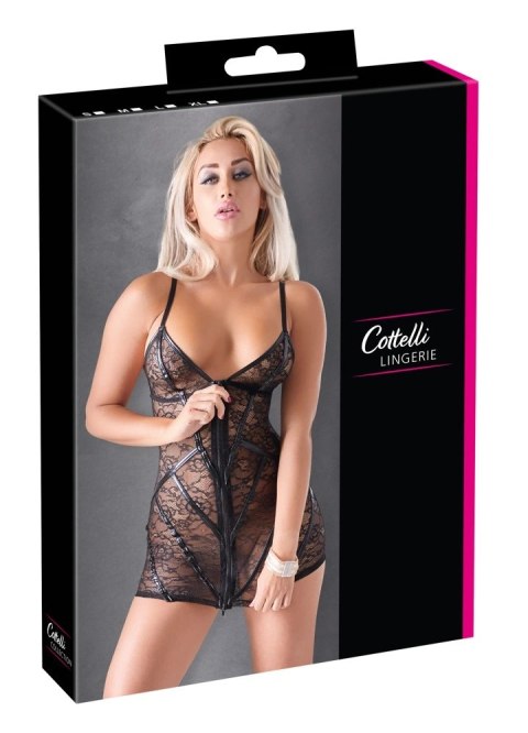 Cottelli LINGERIE - Seksowna Rozpinana Sukienka Z Kwiatowej Koronki Czarna M