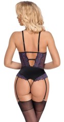 Cottelli LINGERIE - Body Z Fioletowej Koronki Z Paskami Do Pończoch Bez Krocza S