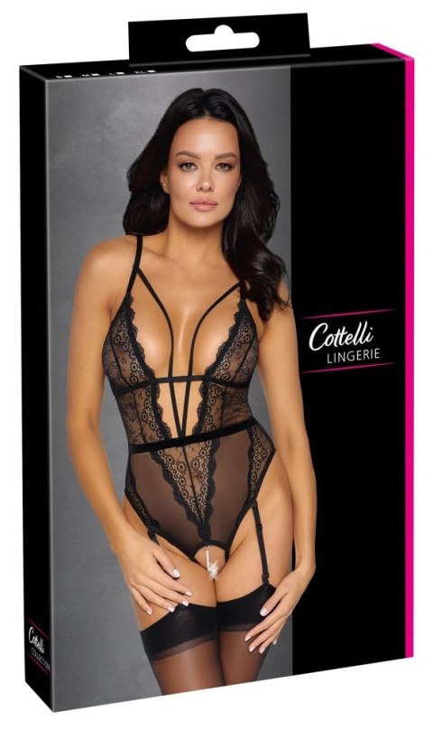 Cottelli LINGERIE - Czarne Koronkowe Body Z Perełkami W Kroczu M