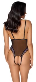 Cottelli LINGERIE - Seksowne Czarne Siateczkowe Body Z Fioletową Koronką L