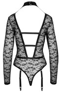 Cottelli LINGERIE - Seksowne Koronkowe Body Z Długim Rękawem Wygląd Uprzęży Czarne M