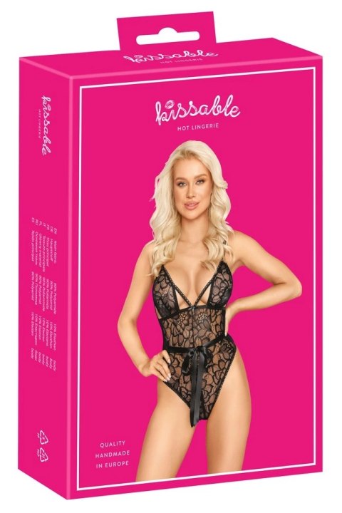 Kissable - Eleganckie Koronkowe Body Z Satynową Kokardką Czarne S/M