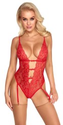 Kissable - Eleganckie Koronkowe Czerwone Body Z Paskami Do Pończoch L/XL