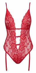 Kissable - Eleganckie Koronkowe Czerwone Body Z Paskami Do Pończoch S/M